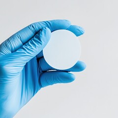 A round, white disc held by a gloved hand (1)