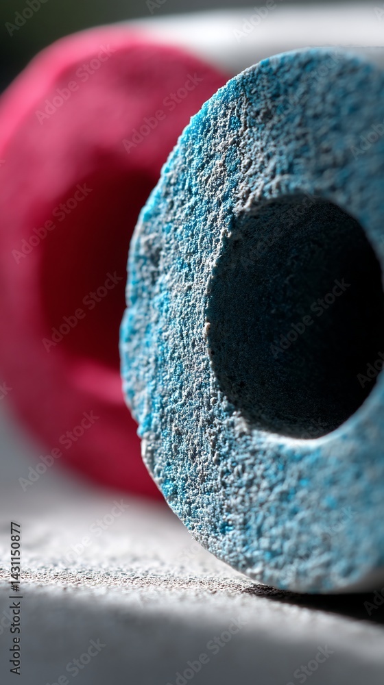 Poster close-up of two colorful cylindrical objects