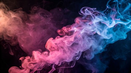 Abstract flowing smoke on a black background with colorful waves and smooth curves