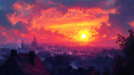 Fototapeta premium Historic town glowing in sunset light high resolution HD wallpaper