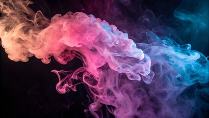 Fototapeta premium Colorful smoke waves with smooth, flowing motion create an artistic design against a black backdrop