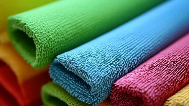 A stack of colorful folded towels, the concept of hygiene, spa and home comfort