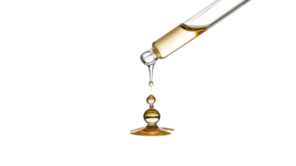 clear essential oil dripping from dropper on white background PNG. AI GENERATED	