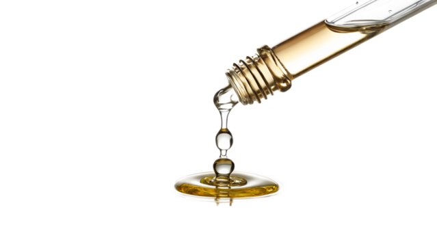 clear essential oil dripping from dropper on white background PNG. AI GENERATED	