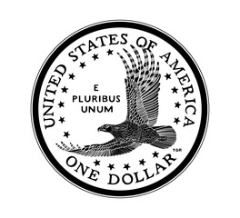 Coin one US dollar. The coin is depicted in black and white. Vector illustration. Vector illustration.
