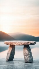 Fototapeta premium Weathered Stone Gate Surrounded by Fog at Sunrise Over Mountains