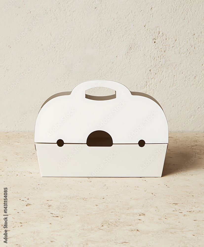 Poster white minimalist storage box with handle on textured surface