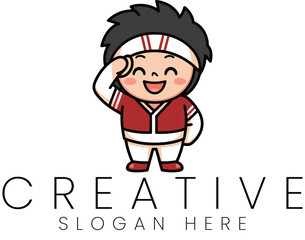 Happy Cartoon Boy Mascot Logo Design Template Creative Illustration kid fun red kid man   