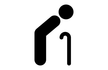 高齢者のピクトグラムアイコン｜杖をついた老人のシンプルなシルエット