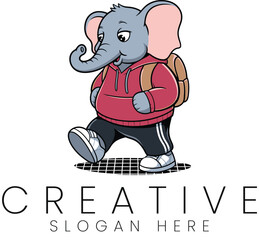 Cute Cartoon Elephant Walking Backpack Student Design fun red logo icon kids gray child   