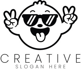 Cool Sunglasses Character Peace Sign Logo Design Vector Illustration fun art cute icon    