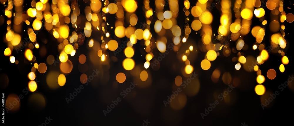 Poster abstract golden light bokeh on black background creating a festive and magical atmosphere perfect fo