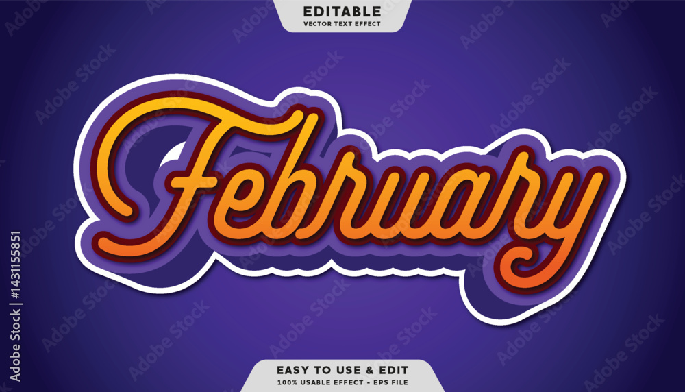 Aufkleber february editable text effect with modern and simple style