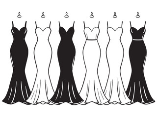 Mermaid gown line art elegant dress sketch with flowing fabric © Maharab