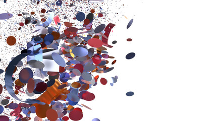 Vibrant 3D render of colorful confetti explosion, ideal for celebration, party, or festive designs. Stock photo.