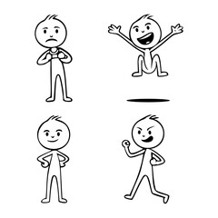 Set Cute Sticker Set of Facial Expressions with Kawaii Style