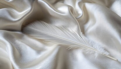 A feather resting on soft fabric, macro photography, stock photo, professional color grading, 
