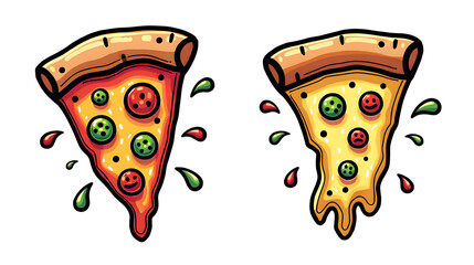 Delicious pizza slices culinary art digital illustration vibrant colors fun concept, digital artwork, cut out, isolated, transparent background