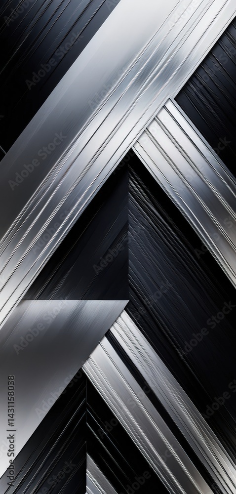 Poster a sleek black and silver background features bold diagonal stripes, creating a dynamic visual contra