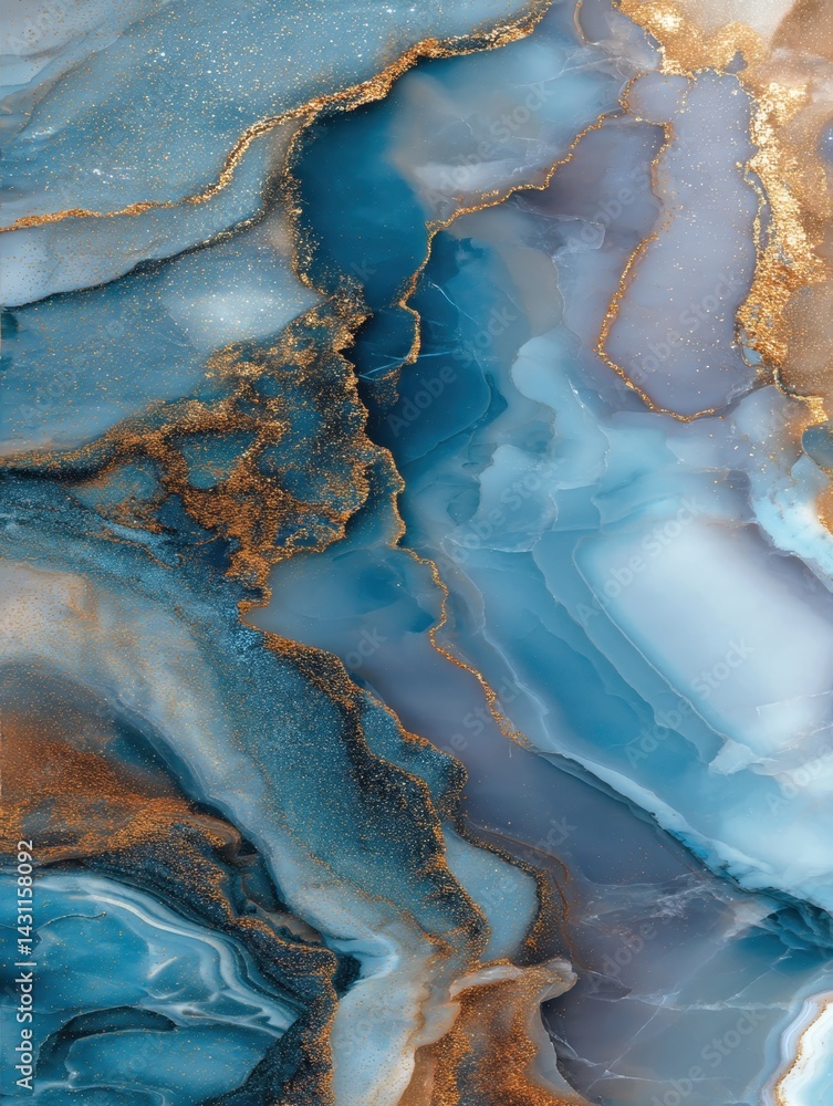 Poster elegant fluid art background with blue and gold marble texture creating a luxurious and serene visua