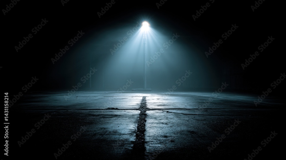 Poster dramatic spotlight illuminating a dark concrete floor creating a moody atmosphere with a single ligh