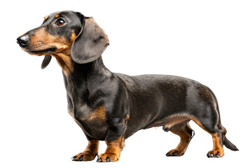 Obraz premium Mixed breed puppy sitting isolated on white background