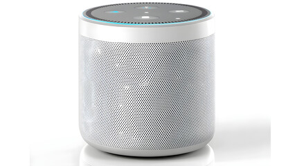 A white speaker with a blue light on it. Generated using AI.