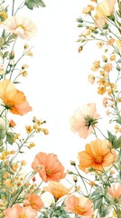 Fototapeta premium Elegant vintage wedding frame adorned with watercolor flowers, creating a delicate border, perfect for invitations and romantic designs with a soft, floral touch.
