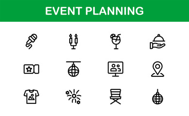 Event Planning Icons Collection for Professional Organizers and Designers – Perfect for Weddings, Parties, Corporate Events, and Celebrations