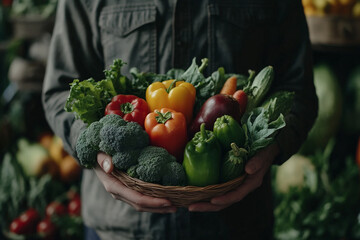Fototapeta premium Freshly harvested vegetables in a basket healthy eating farm to table