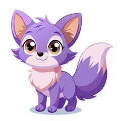 Fototapeta premium Adorable Purple Cartoon Fox with Big Eyes – Cute Fantasy Animal Illustration.