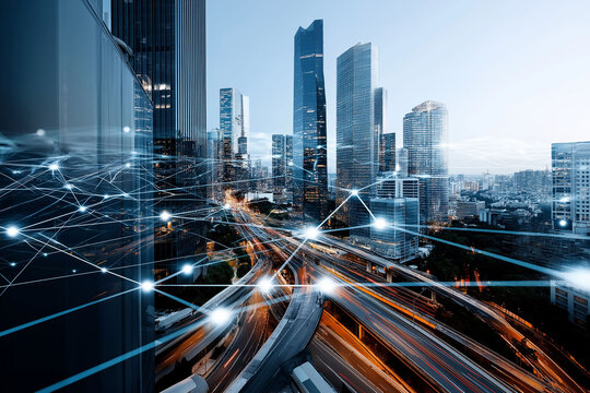 SASE. Secure Access Service Edge data encryption infrastructure. Network protection zero trust. Edge computing. Cloud security. High-tech city infrastructure powered by edge computing technology.