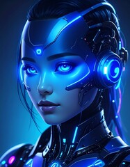 cyberpunk portrait of beautiful young asian girl with beautiful eyes , close up portrait