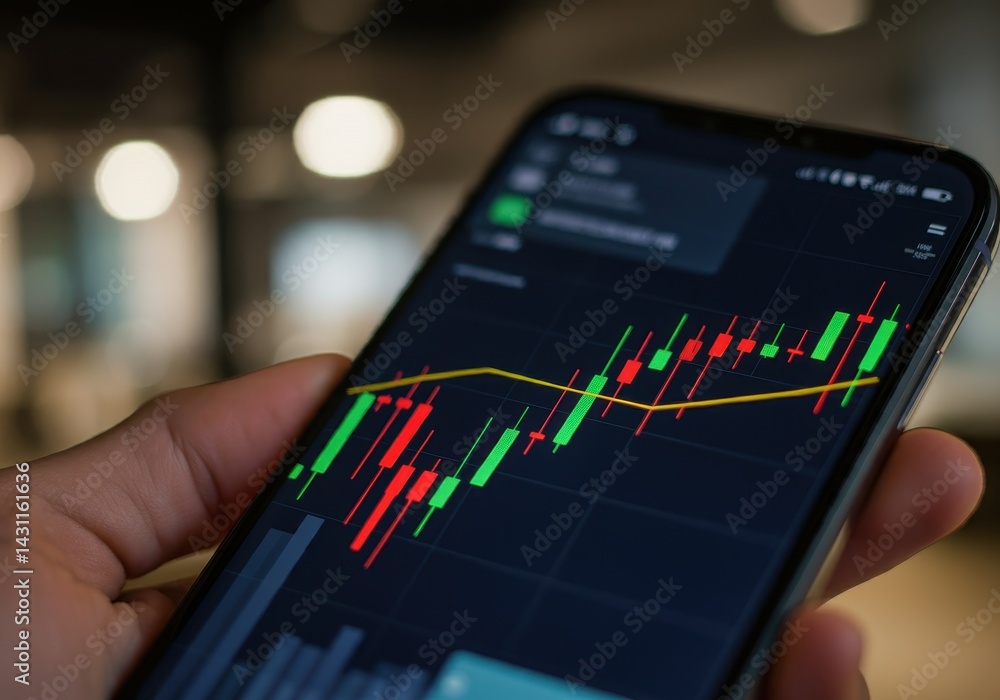 Poster smartphone displaying stock market data graph