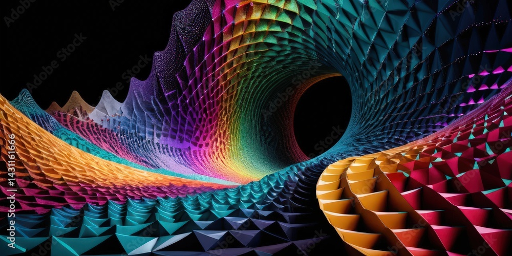 Poster a vibrant abstract background featuring a dynamic array of geometric shapes, including circles, tria