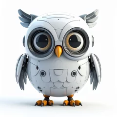 Fotobehang cute robot owl with wings offers answers, blinking gently. firefly companion makes friendly and helpful impression © jes2uphoto