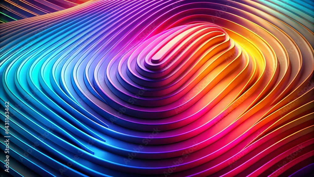 Poster abstract multicolor fingerprint wave background - panoramic 3d render