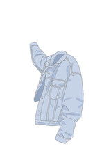 Denim jeans jacket in blue side view of the back issolated on white. Jacket mockup