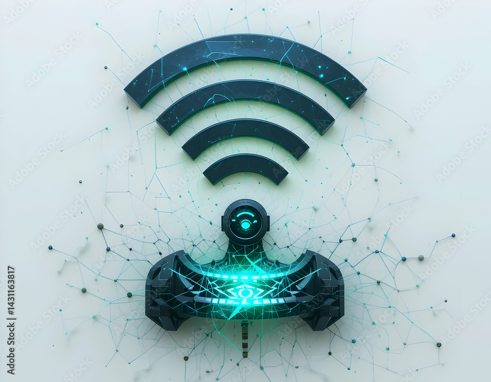 Poster robotic figure showing wireless internet connection