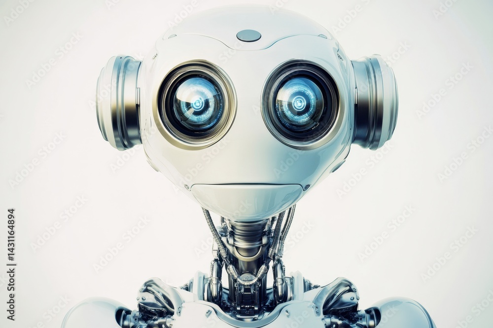 Aufkleber robot with large expressive eyes and metallic features against a light background