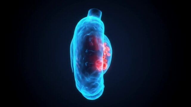 Pancreas in glowing 3D model with duct detail