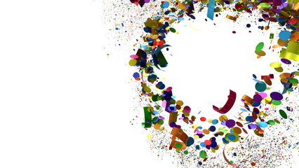 A vibrant and dynamic abstract background featuring a colorful confetti explosion against a white backdrop. Perfect for celebration, party, or festive designs.