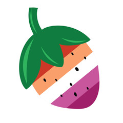 Lesbian pride pink flag in a strawberry concept. Cute gay berry sticker. Hand drawn isolated vector illustration