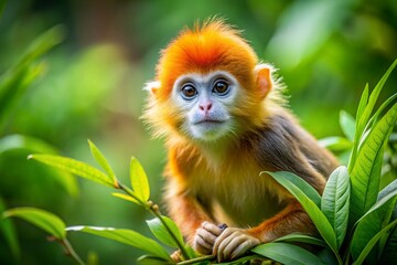 Adorable Baby Golden Monkey in Natural Habitat - Candid Wildlife Photography