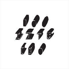 Diverse steel profiles arranged in a graphic design.
