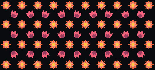 Seamless Floral Pattern with Colorful Flowers and Leaves on Pastel and Dark Backgrounds – Vector Illustration