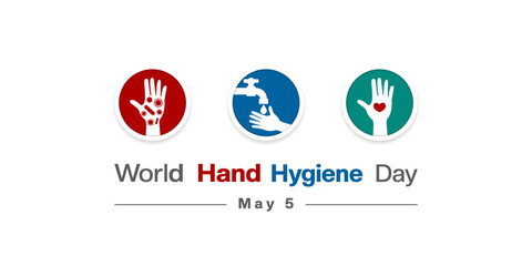 May 5 is World Hand Hygiene Day. Hand, virus, water tap and heart. Great for posters, banners, social media and more. White background.