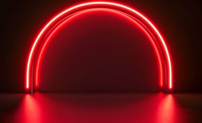 3D render of an abstract background with a red glowing neon arch, an empty scene for product presentation.