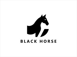 A clean, minimalist silhouette of a horse's head within a crescent moon shape.