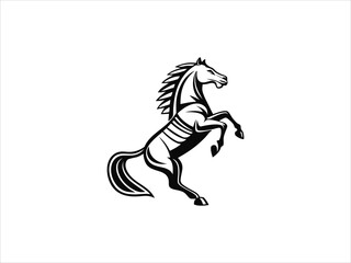 A clean, minimalist silhouette of a horse's head within a crescent moon shape.